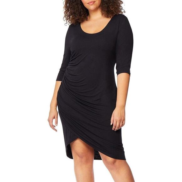 Rebel Wilson X Angels Black Sheath Dress Plus Size 2X NWT Stretch Ruched Scoop - Picture 1 of 8